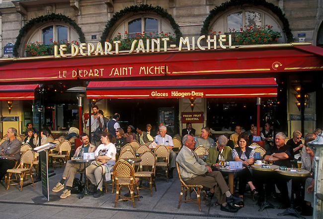 People Le Depart Saint Michel cafe restaurant Place Saint Michel Latin Quarter city of Paris Ile de France region France Europe